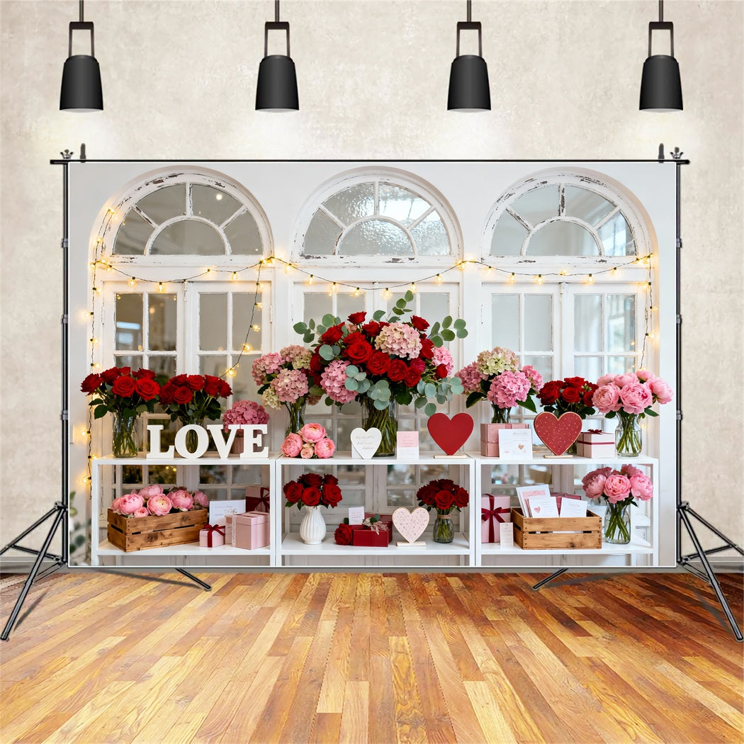 Valentine's Day Backdrop Vintage Window Floral Display Love Backdrops UK LXX512-73
