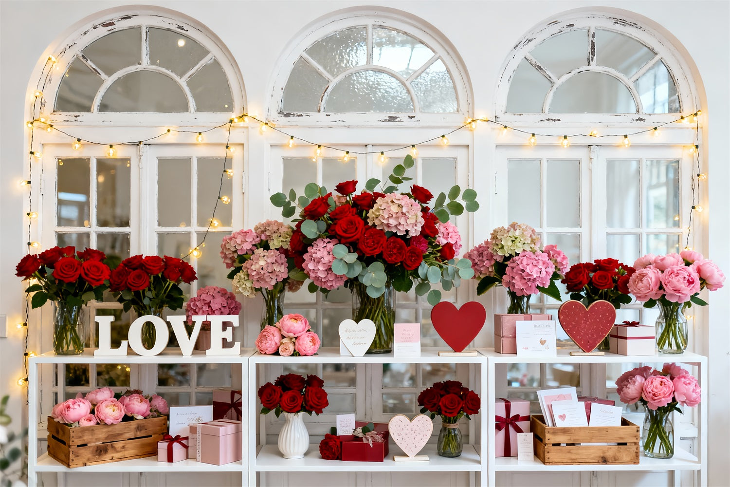 Valentine's Day Backdrop Vintage Window Floral Display Love Backdrops UK LXX512-73