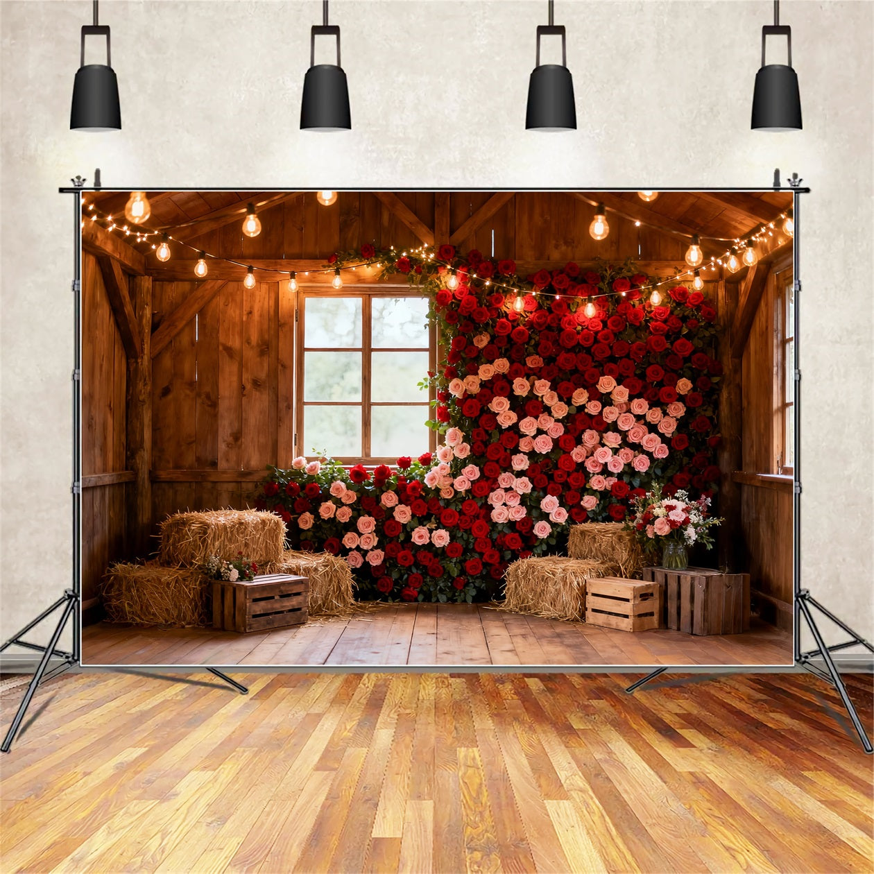 Red Rose Wall Backdrop Rustic Farmhouse Barn Valentines Day Backdrop UK LXX512-75