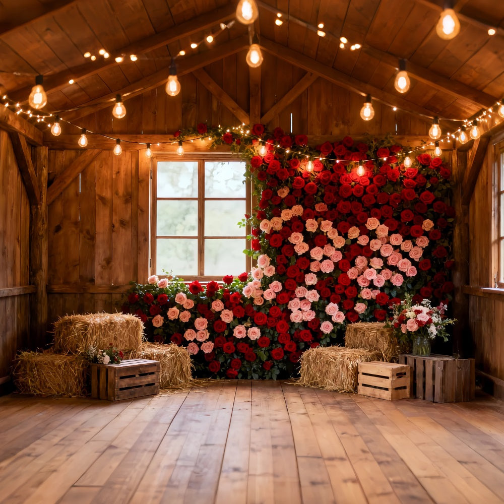 Red Rose Wall Backdrop Rustic Farmhouse Barn Valentines Day Backdrop UK LXX512-75
