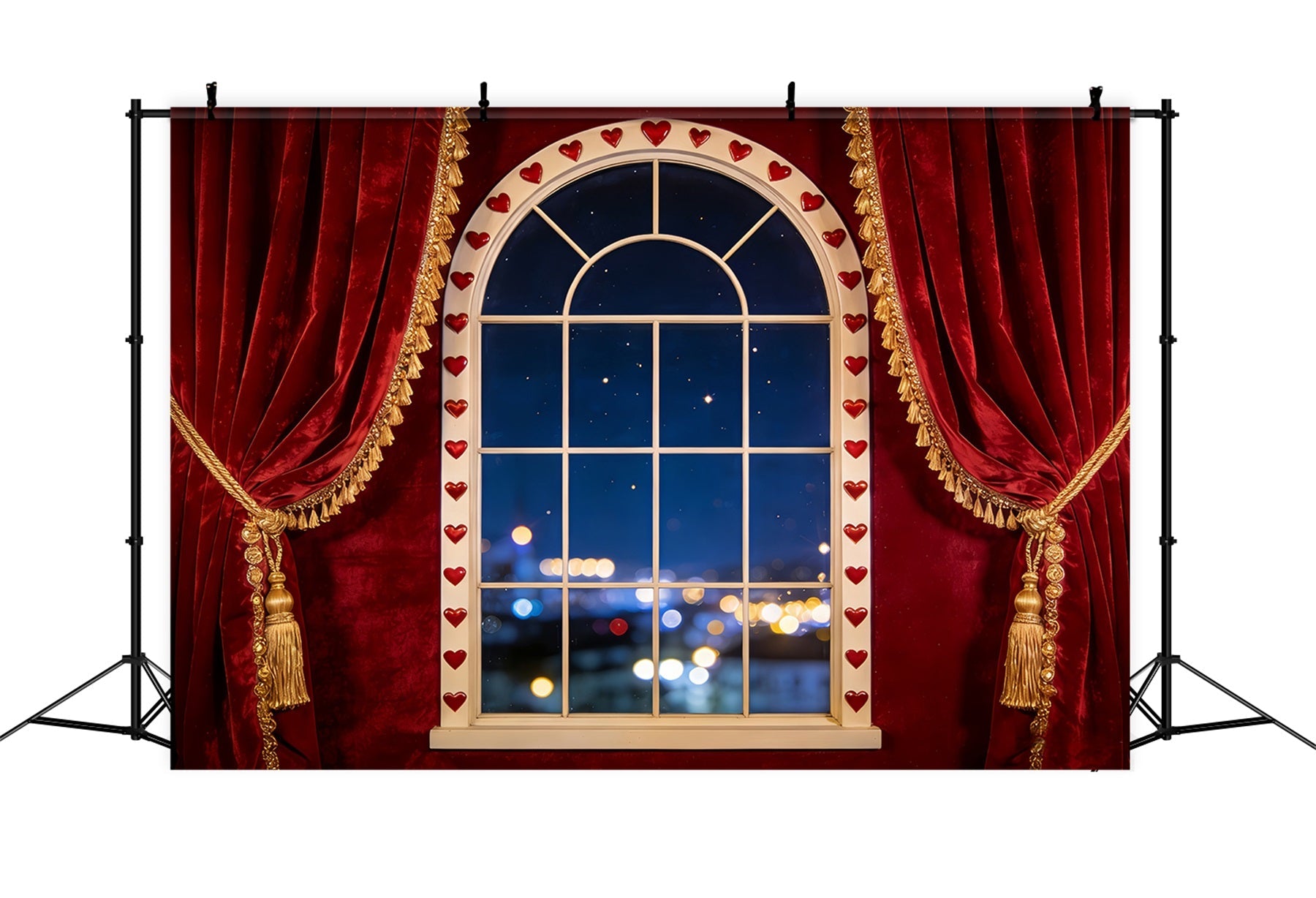 Bokeh Valentine Backdrop Velvet Curtain Heart Window Romantic Backdrops UK LXX512-76