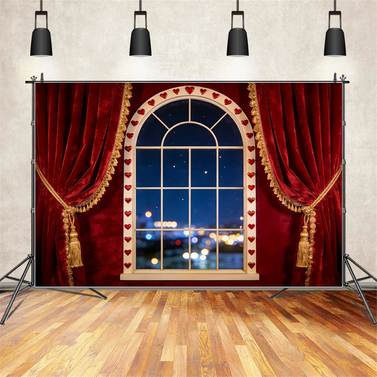 Bokeh Valentine Backdrop Velvet Curtain Heart Window Romantic Backdrops UK LXX512-76