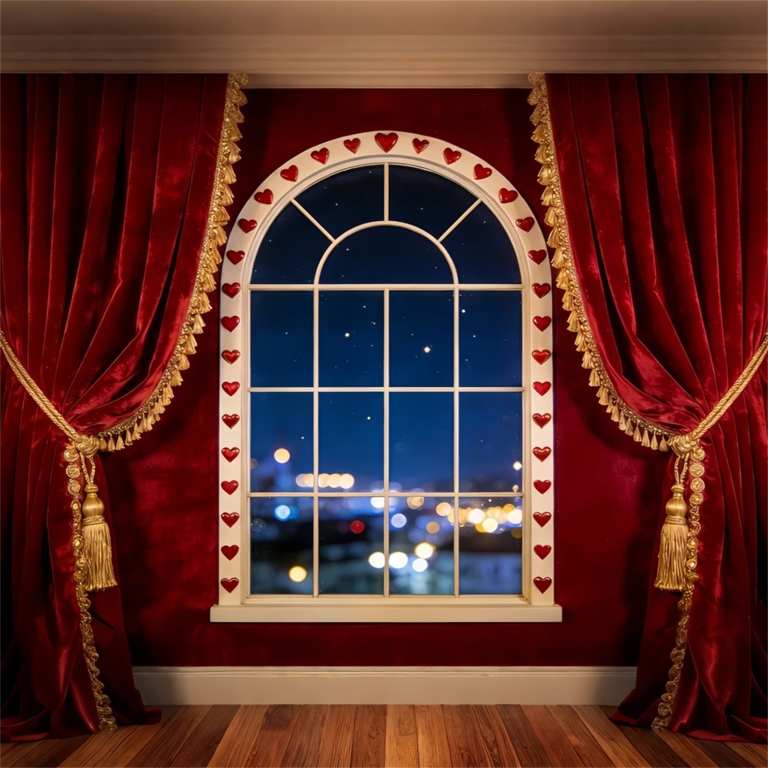 Bokeh Valentine Backdrop Velvet Curtain Heart Window Romantic Backdrops UK LXX512-76