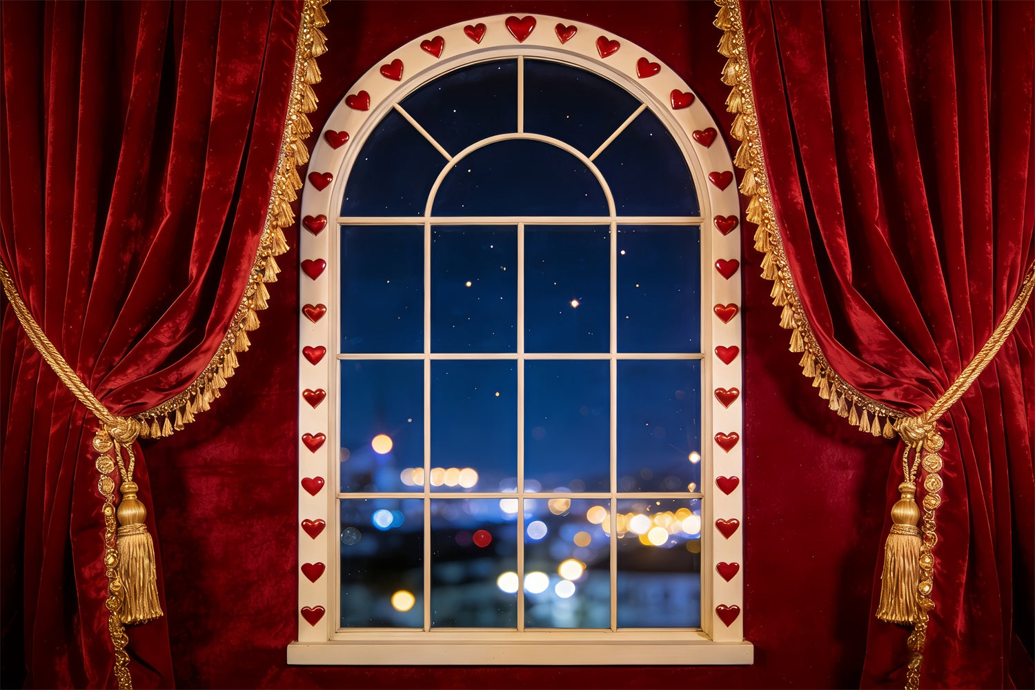 Bokeh Valentine Backdrop Velvet Curtain Heart Window Romantic Backdrops UK LXX512-76