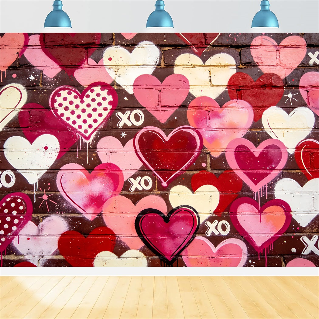 XOXO Backdrop Graffiti Heart Brick Wall 90s Valentine Backdrop UK LXX512-78