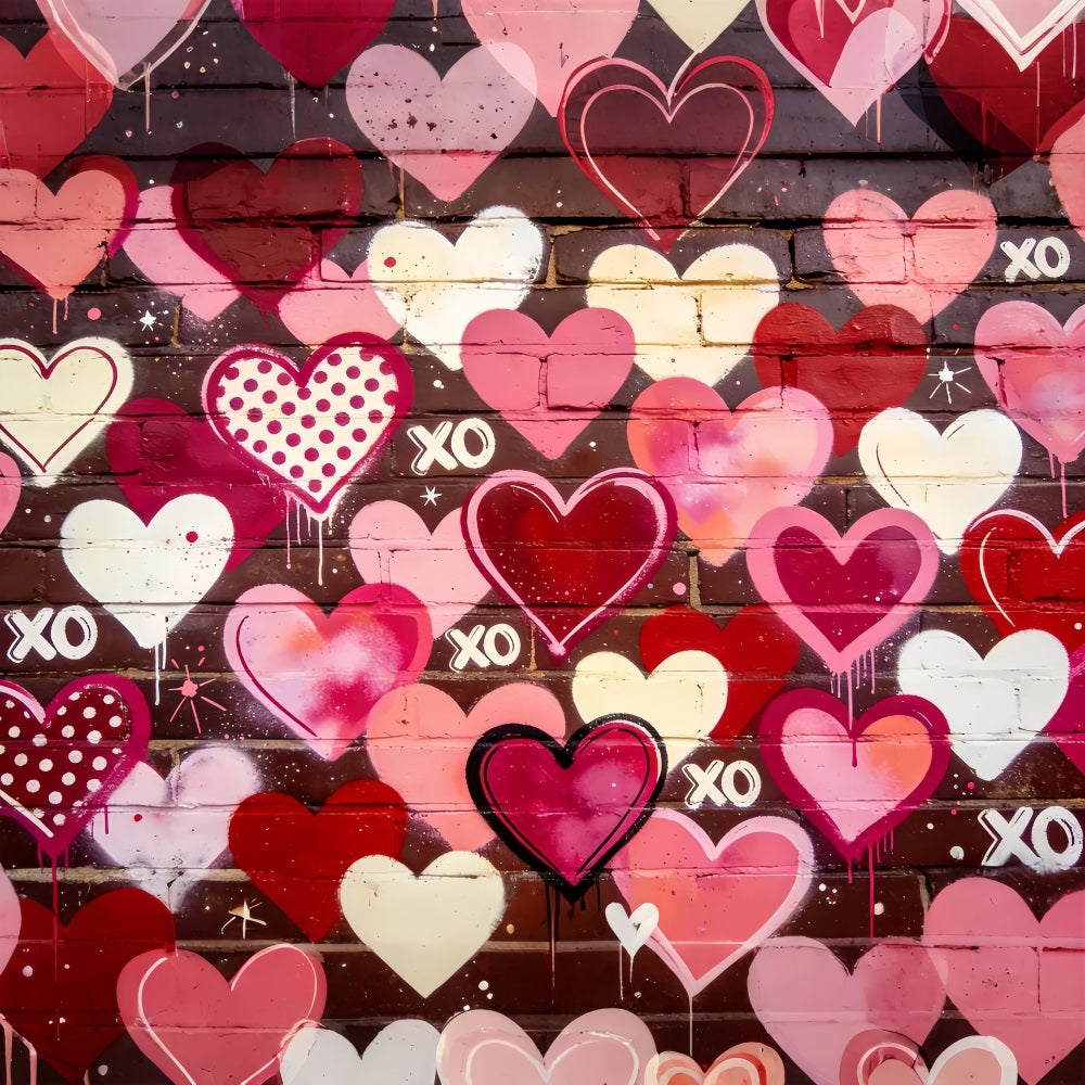 XOXO Backdrop Graffiti Heart Brick Wall 90s Valentine Backdrop UK LXX512-78