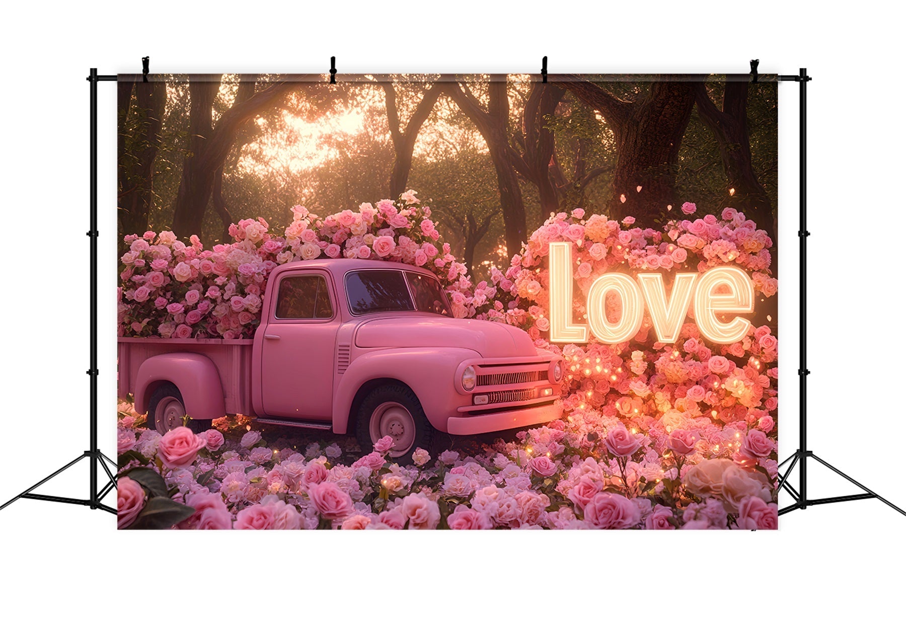 Pink Valentine Backdrop Rose Vintage Love Truck Romantic Backdrop UK LXX512-79