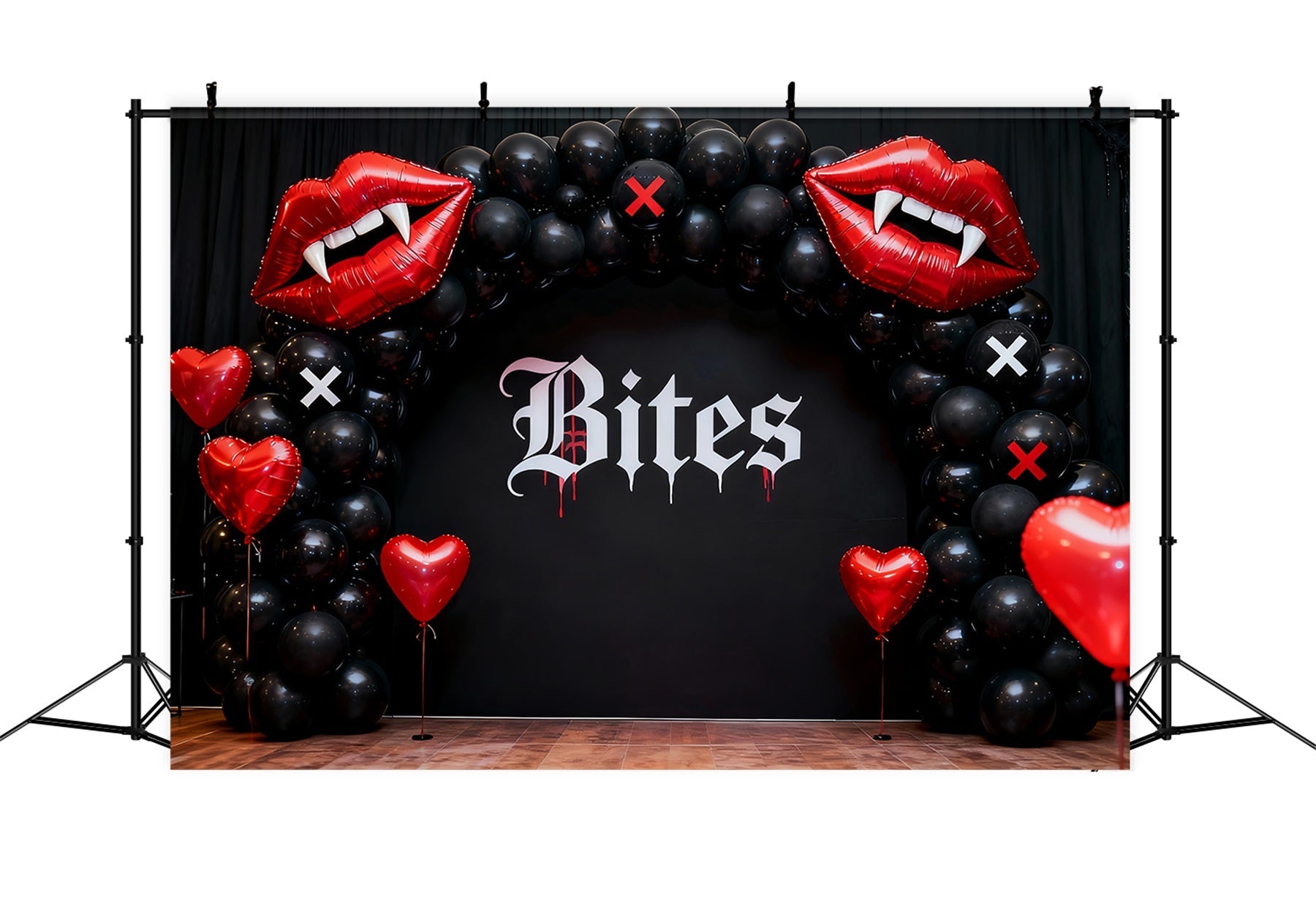 Kissing Lips Backdrop Gothic Vampire Heart Balloon Arch 90s Valentine Backdrop UK LXX512-80