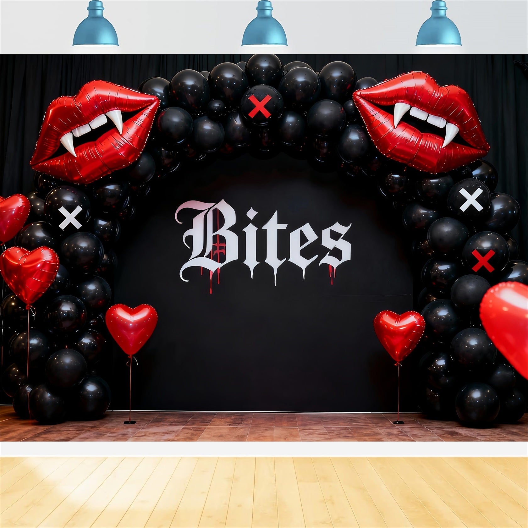 Kissing Lips Backdrop Gothic Vampire Heart Balloon Arch 90s Valentine Backdrop UK LXX512-80