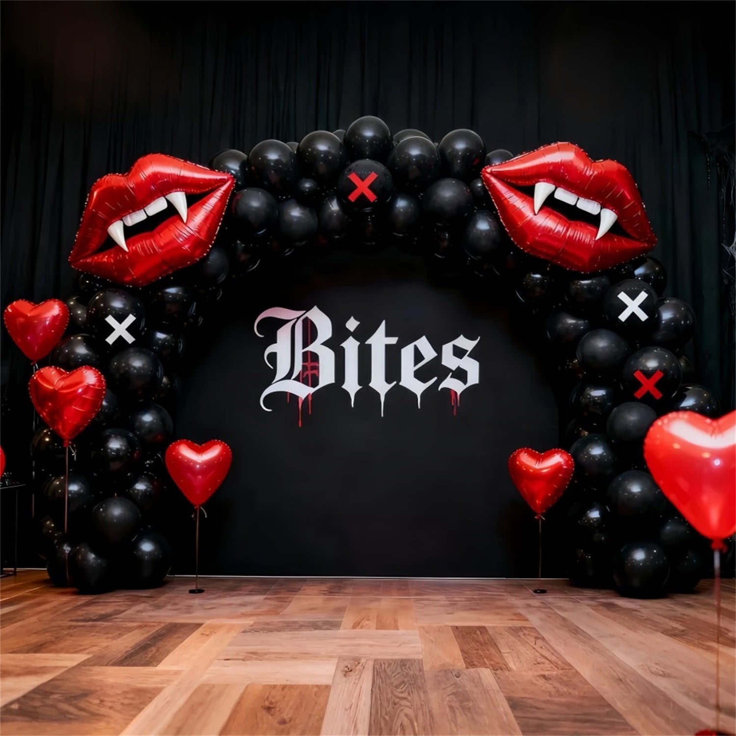 Kissing Lips Backdrop Gothic Vampire Heart Balloon Arch 90s Valentine Backdrop UK LXX512-80