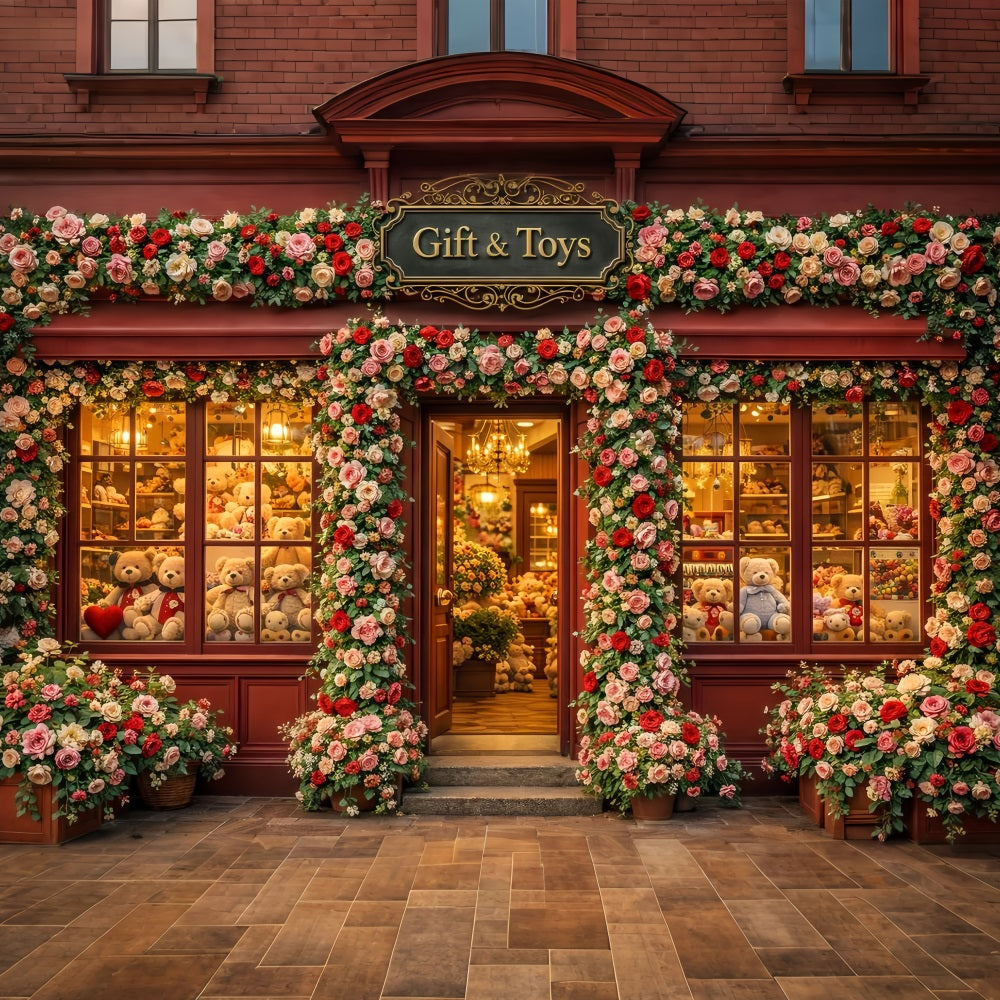 Teddy Bears Valentine Backdrop Floral Gift Shop Rose Romantic Backdrop UK LXX512-81