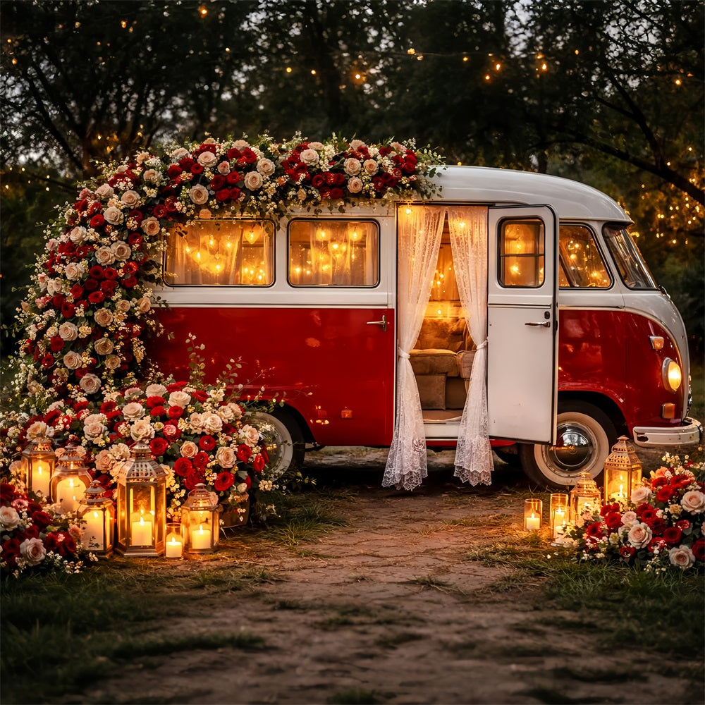 Red Rose Backdrop Vintage Lantern Camper Romance Glitter Valentine Backdrop UK LXX512-85