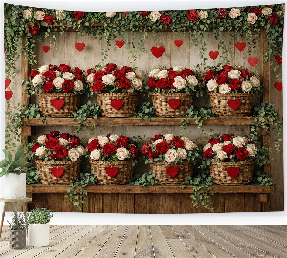 Red Roses Backdrop Rustic Farmhouse Floral Wall Simple Valentine Backdrop UK LXX512-87