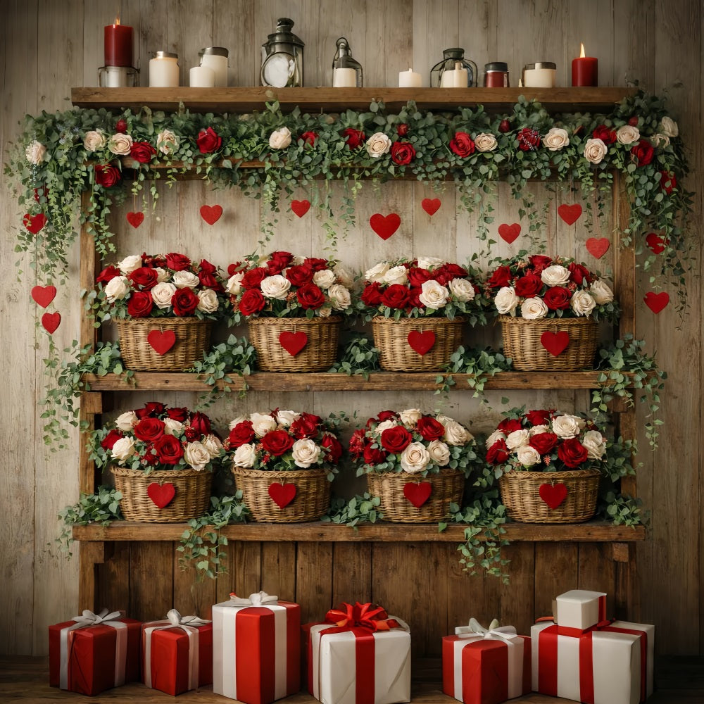 Red Roses Backdrop Rustic Farmhouse Floral Wall Simple Valentine Backdrop UK LXX512-87