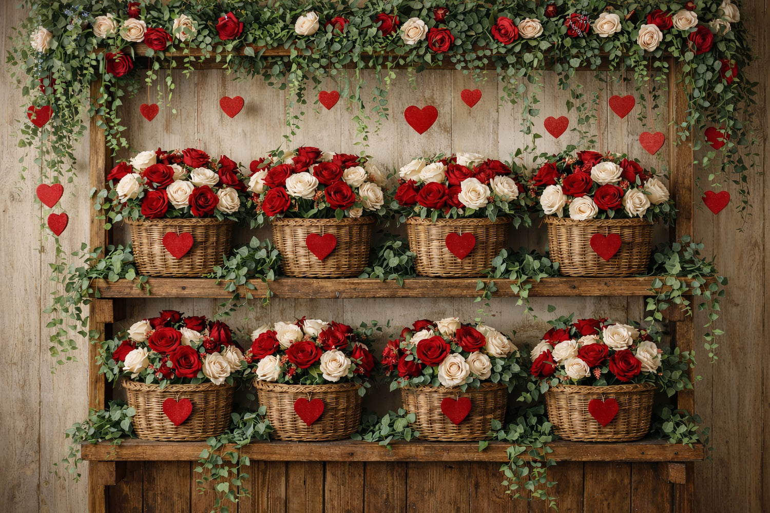 Red Roses Backdrop Rustic Farmhouse Floral Wall Simple Valentine Backdrop UK LXX512-87