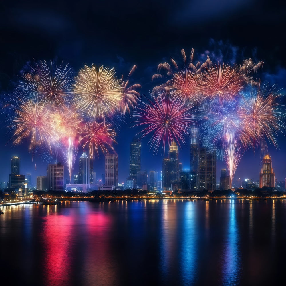 New Year Photo Backdrop Colorful Fireworks Cityscape City Night Backdrop UK LXX512-9