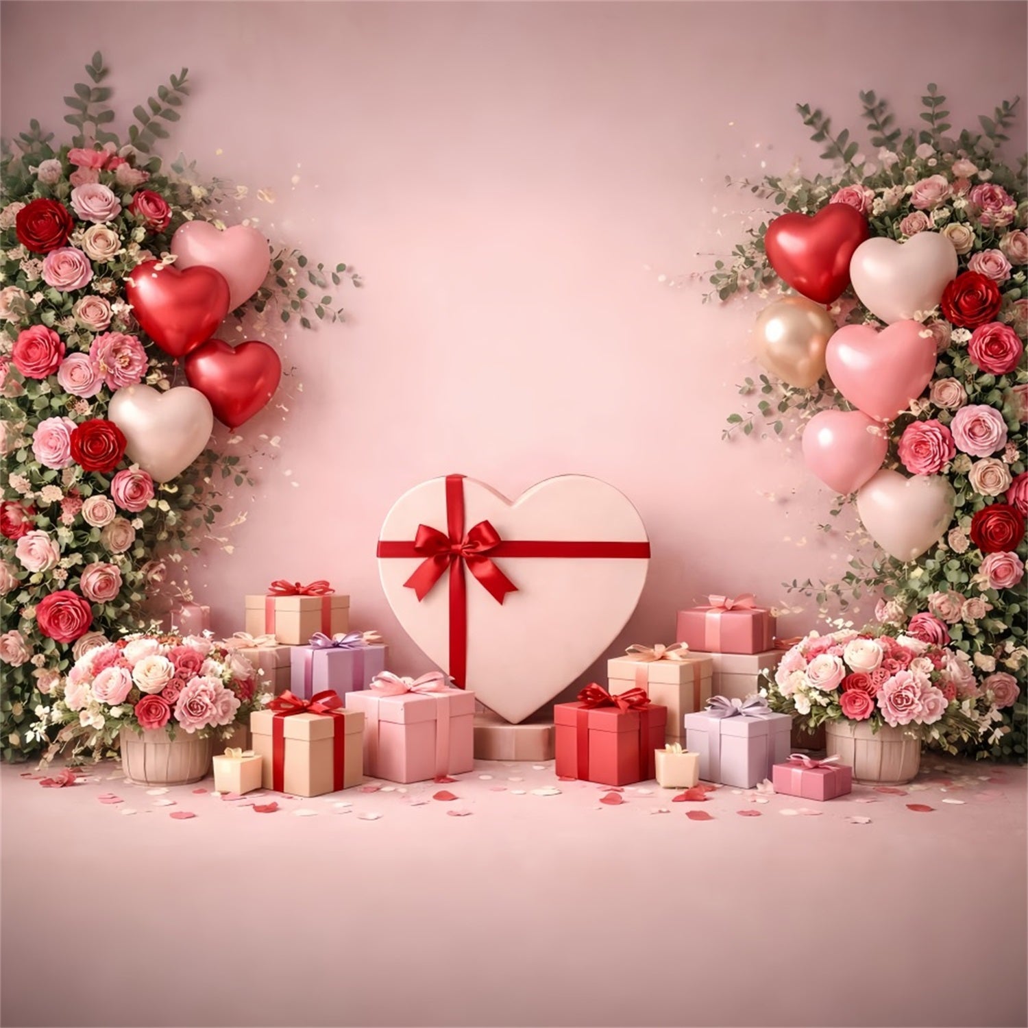 Pink Valentine Backdrop Heart Balloons Gift Boxes Love Backdrops UK LXX512-90