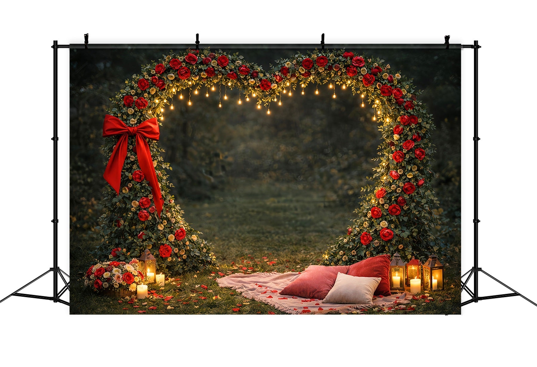 Floral Heart Backdrop Outdoor Garden Romance Red Rose Backdrop UK LXX512-92