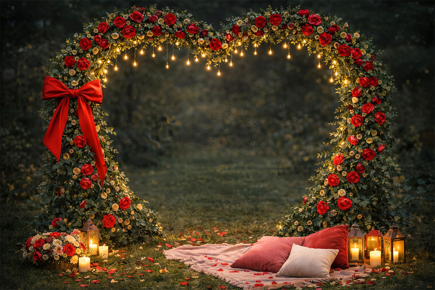 Floral Heart Backdrop Outdoor Garden Romance Red Rose Backdrop UK LXX512-92