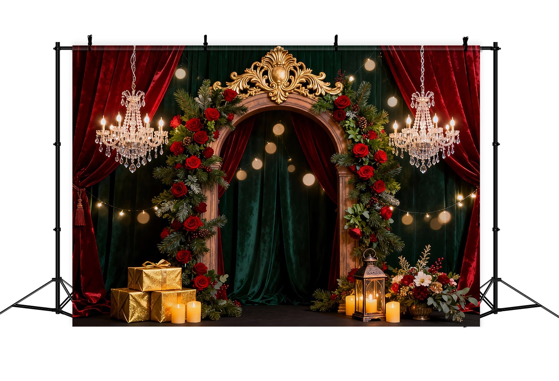Romantic Backdrop Opulent Rose Arch Elegance Gift Box Valentine Backdrop UK LXX512-94