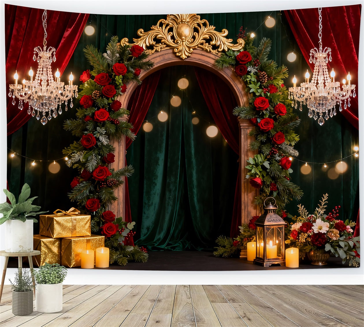 Romantic Backdrop Opulent Rose Arch Elegance Gift Box Valentine Backdrop UK LXX512-94