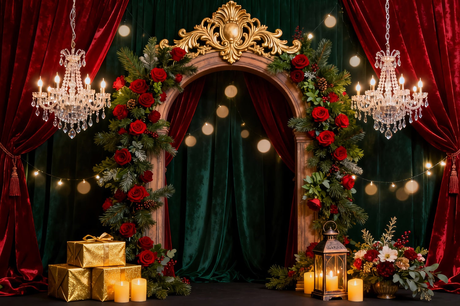 Romantic Backdrop Opulent Rose Arch Elegance Gift Box Valentine Backdrop UK LXX512-94