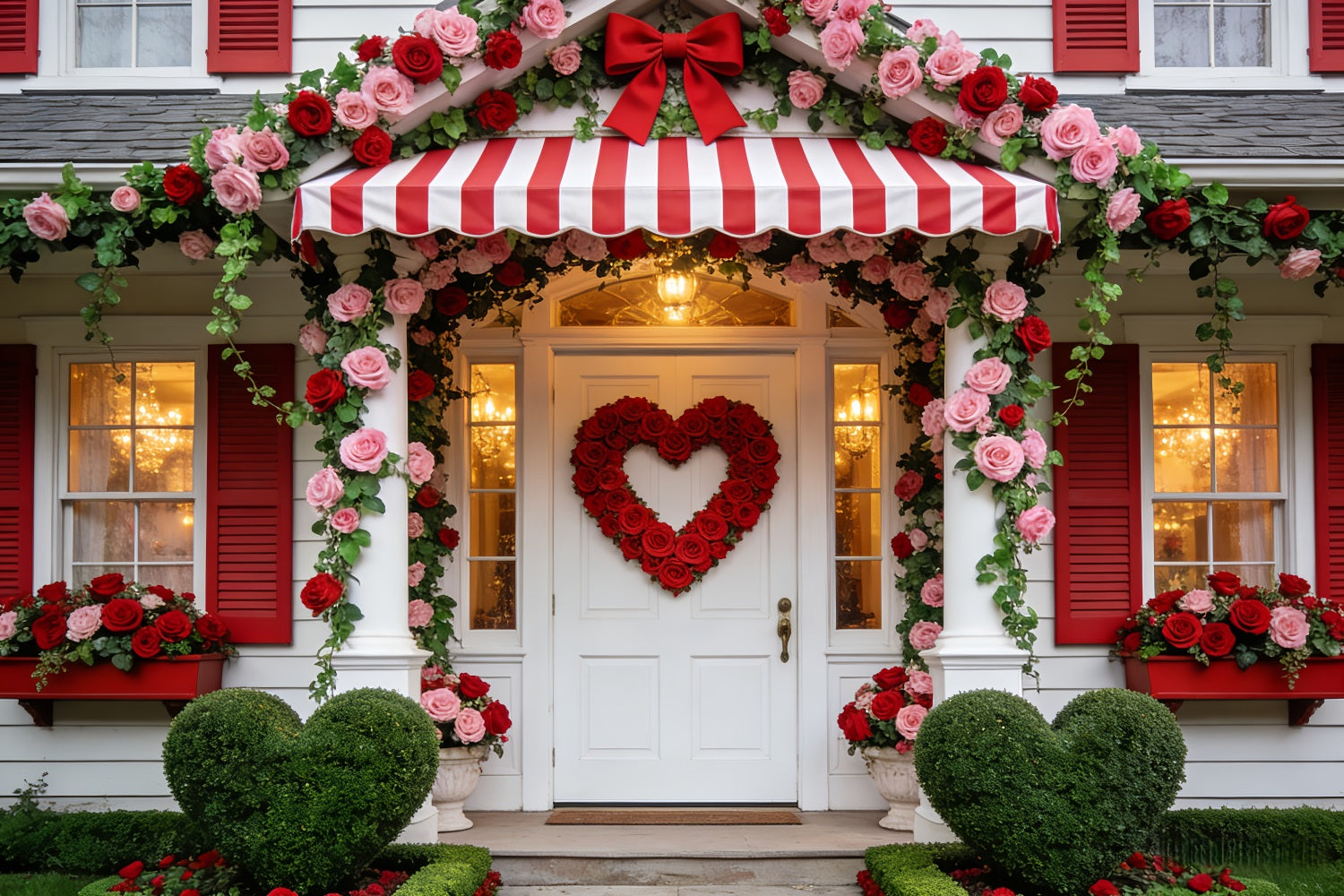Floral Arch Valentine's Day Backdrop Rose Heart Porch Romantic Backdrop UK LXX512-95