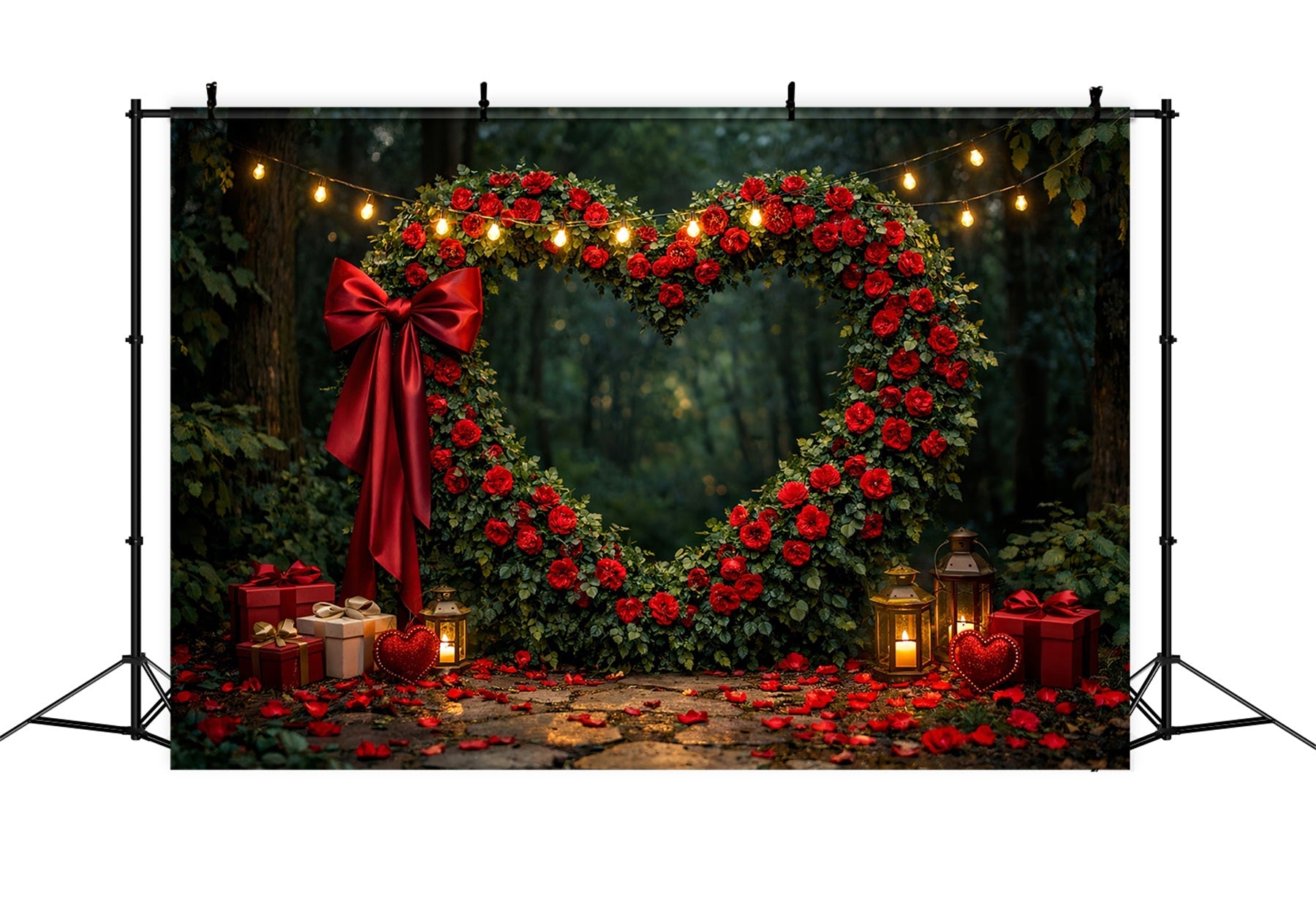 Red Rose Heart Backdrop Forest Flower Archway Gift Box Valentine Backdrop UK LXX512-96