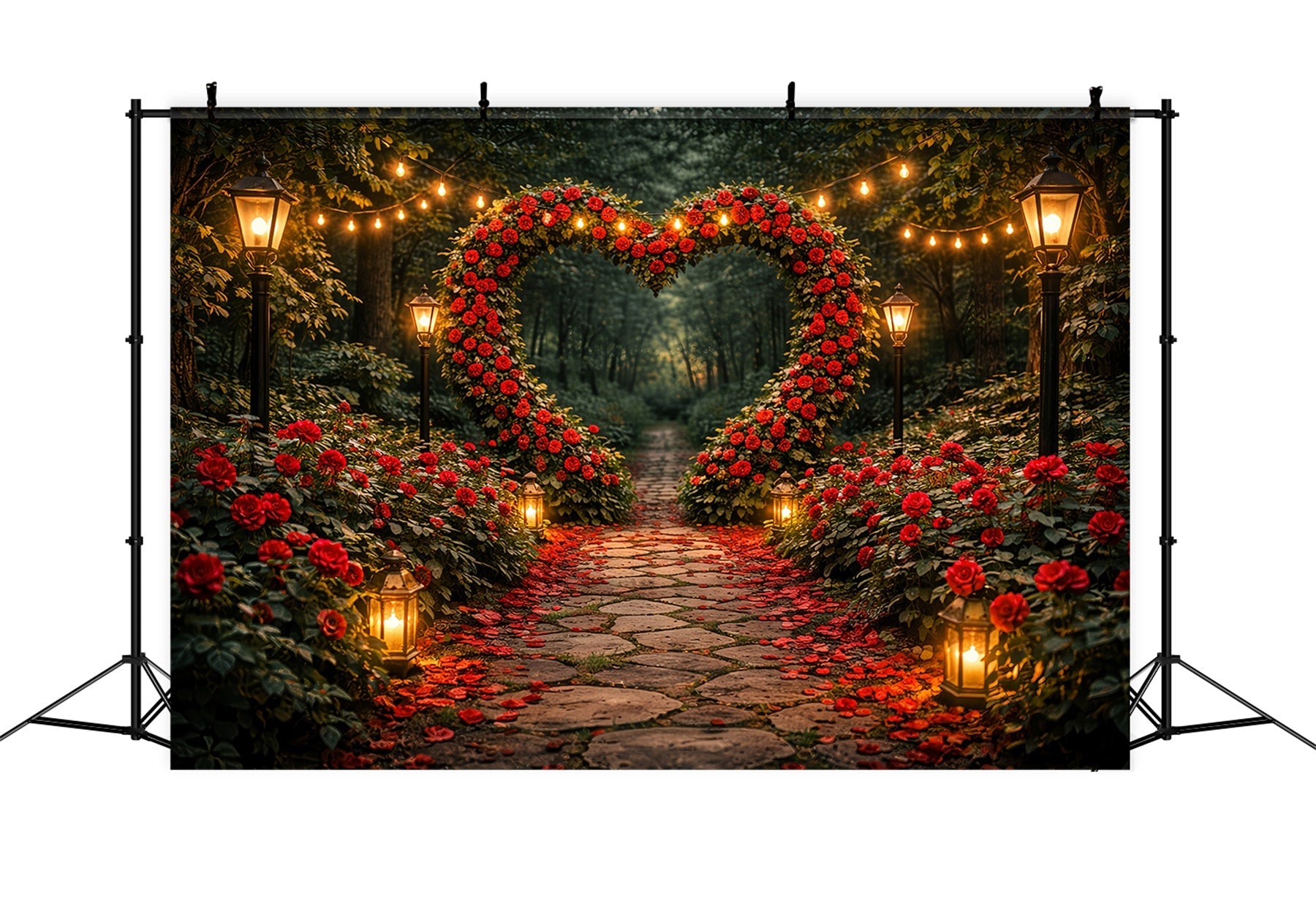 Red Rose Backdrop Garden Lantern Heart Pathway Floral Arch Valentine Backdrop UK LXX512-97