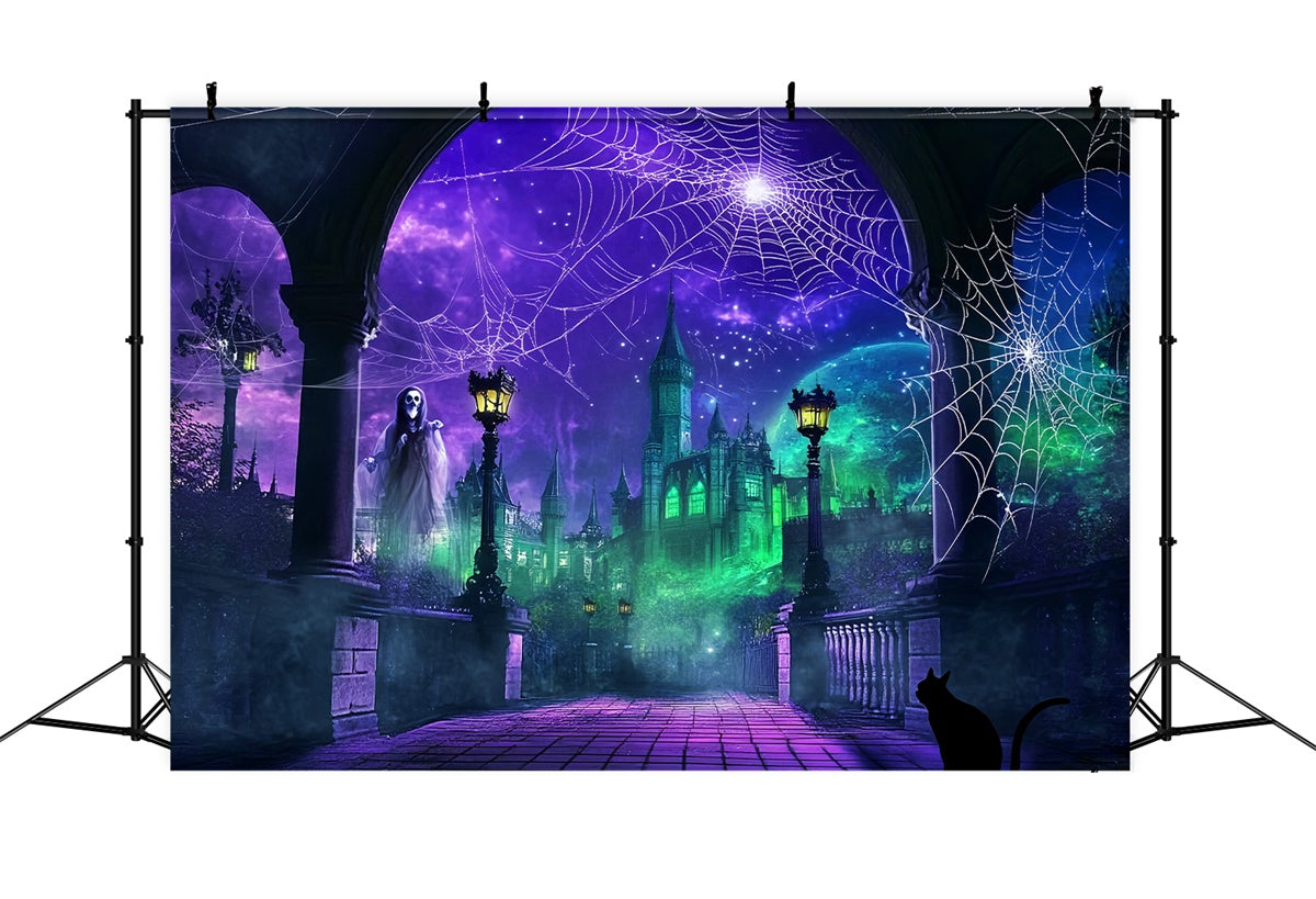 Halloween Photo Backdrop Enchanted Web Castle Backdrop UK LXX57-100