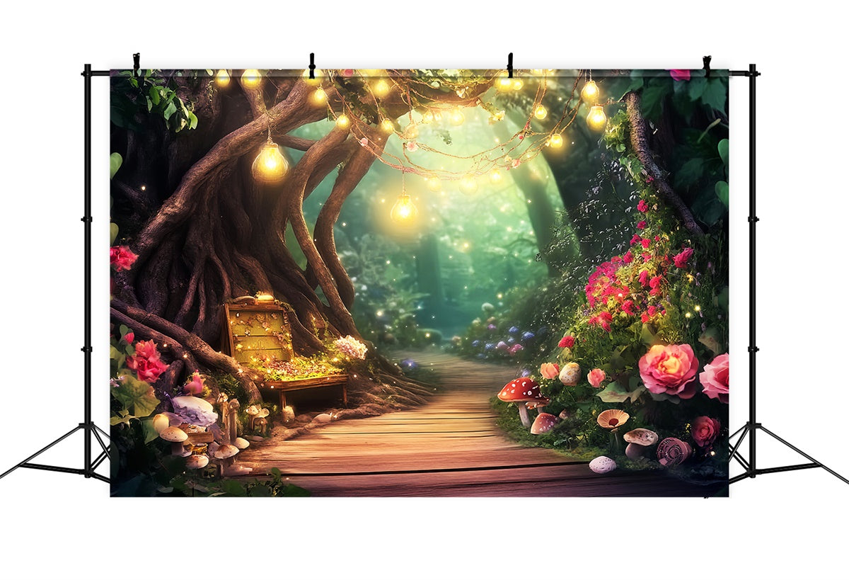 Magical Forest Backdrop Mushroom Pathway Glow Backdrop UK LXX57-117