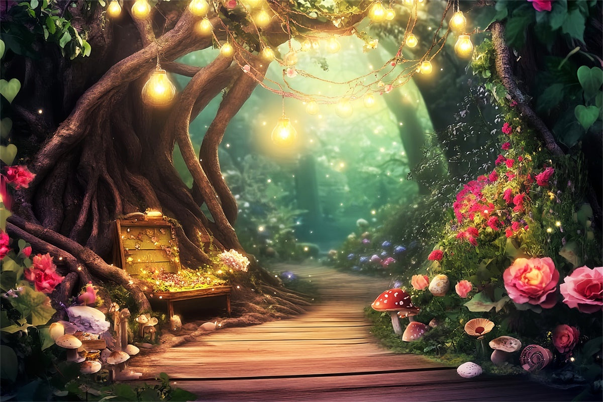 Magical Forest Backdrop Mushroom Pathway Glow Backdrop UK LXX57-117