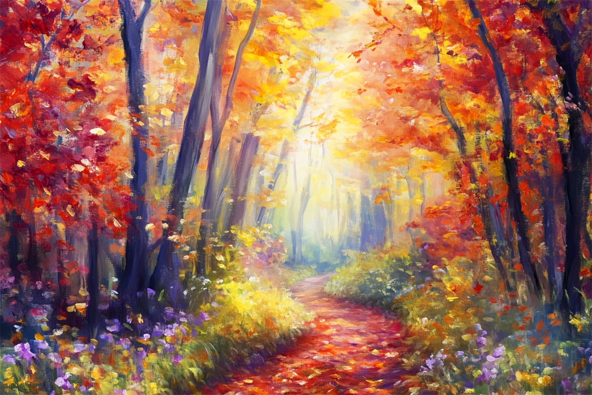Autumn Forest Backdrop Golden Leaf Stroll Backdrop UK LXX57-118