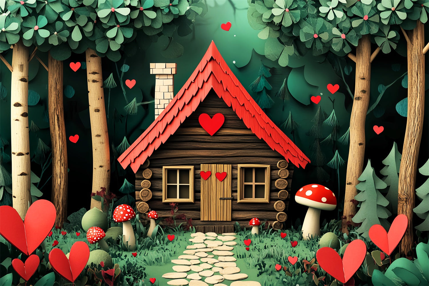 Woodland Forest Backdrop Whimsy Heart Cottage Backdrop UK LXX57-122