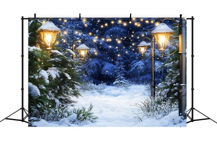 Snow Forest Backdrop Cozy Lighted Pines Backdrop UK LXX57-123