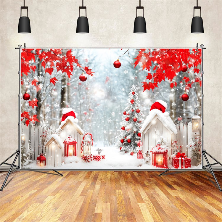 Christmas Forest Backdrop Red Maple Holiday Backdrop UK LXX57-124