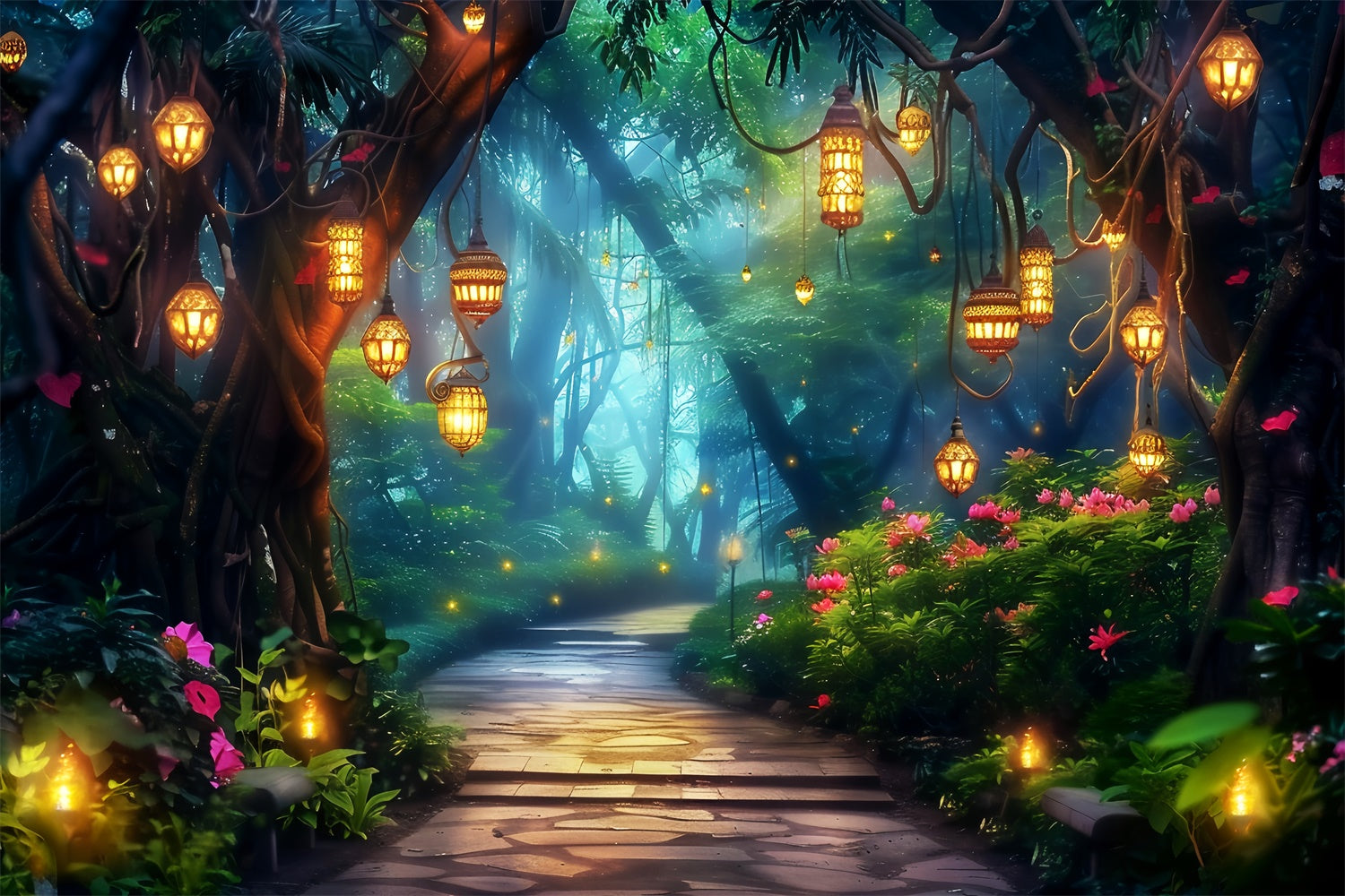 Fantasy Forest Backdrop Glowing Bloom Pathway Backdrop UK LXX57-125
