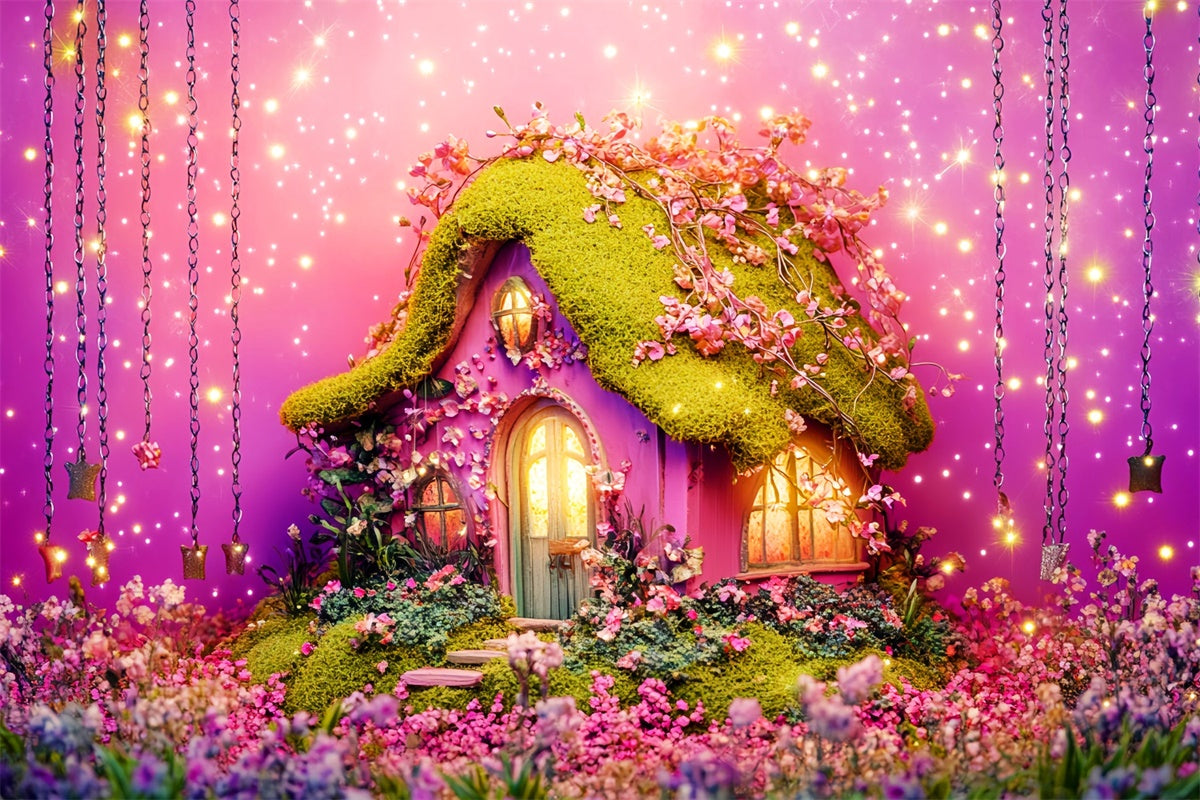 Fairytale Forest Backdrop Pink Meadow House Backdrop UK LXX57-126