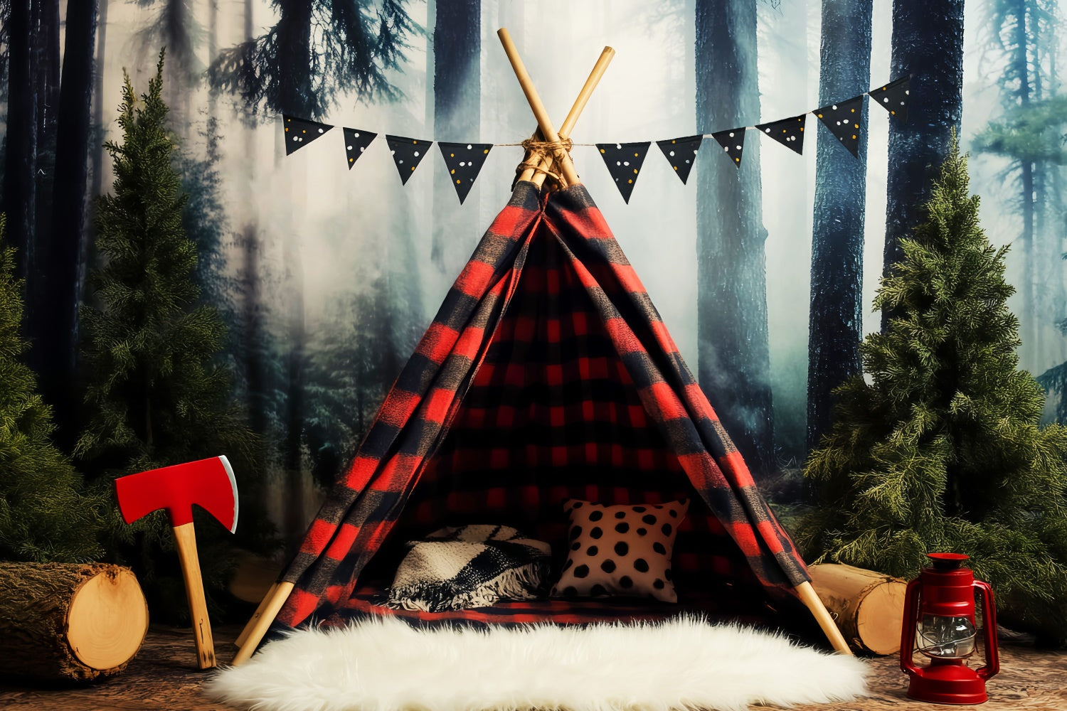 Woodland Forest Backdrop Rustic Camp Tent Backdrop UK LXX57-130