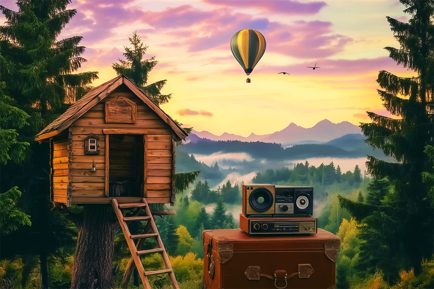 Backdrop Forest Pine Ridge Balloon Ride Backdrop UK LXX57-135
