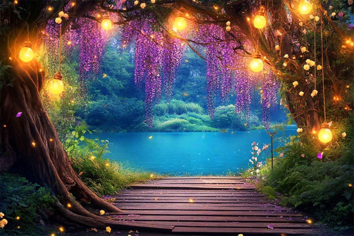 Forest Backdrop Photography Wisteria Dream Lake Backdrop UK LXX57-139