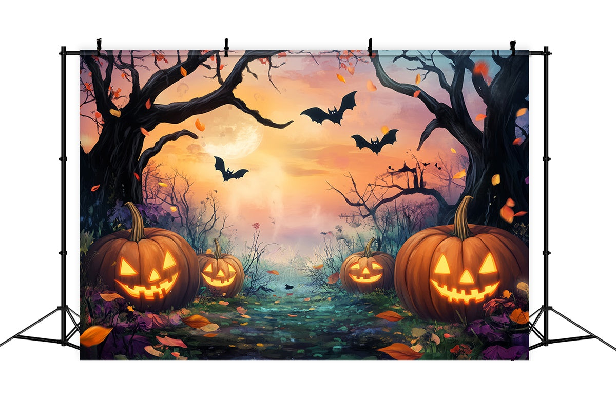 Halloween Forest Backdrop Moonlit Pumpkin Path Backdrop UK LXX57-143