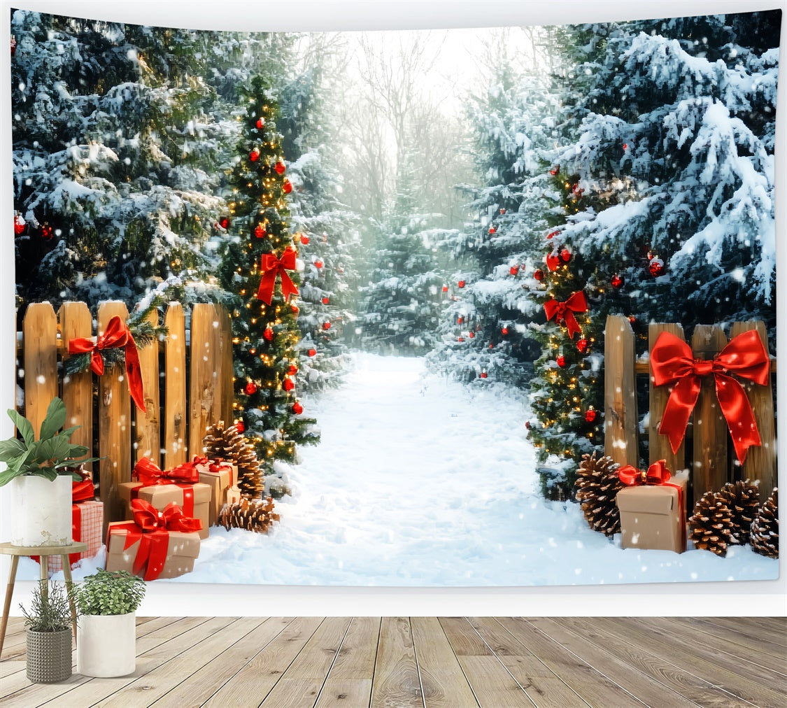 Christmas Forest Backdrop Snowy Pines Presents Backdrop UK LXX57-144
