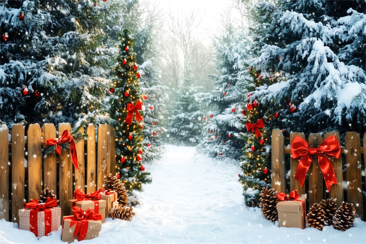 Christmas Forest Backdrop Snowy Pines Presents Backdrop UK LXX57-144