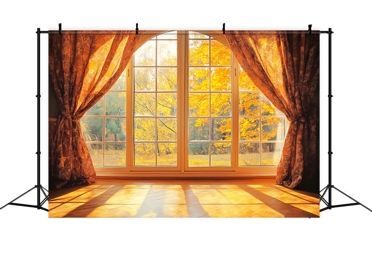 Fall Photo Backdrop Golden Maple Window View Backdrop UK LXX57-148