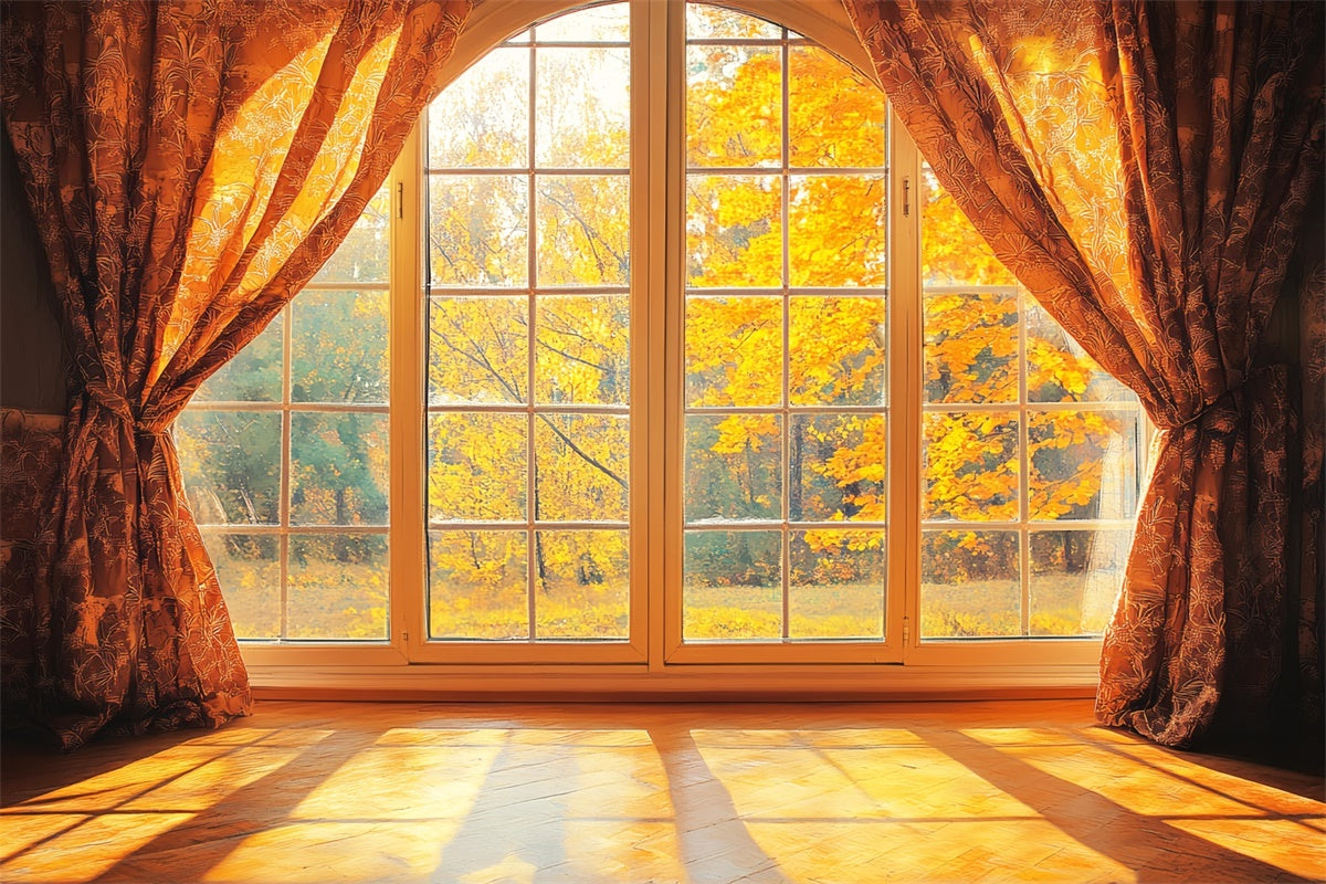 Fall Photo Backdrop Golden Maple Window View Backdrop UK LXX57-148