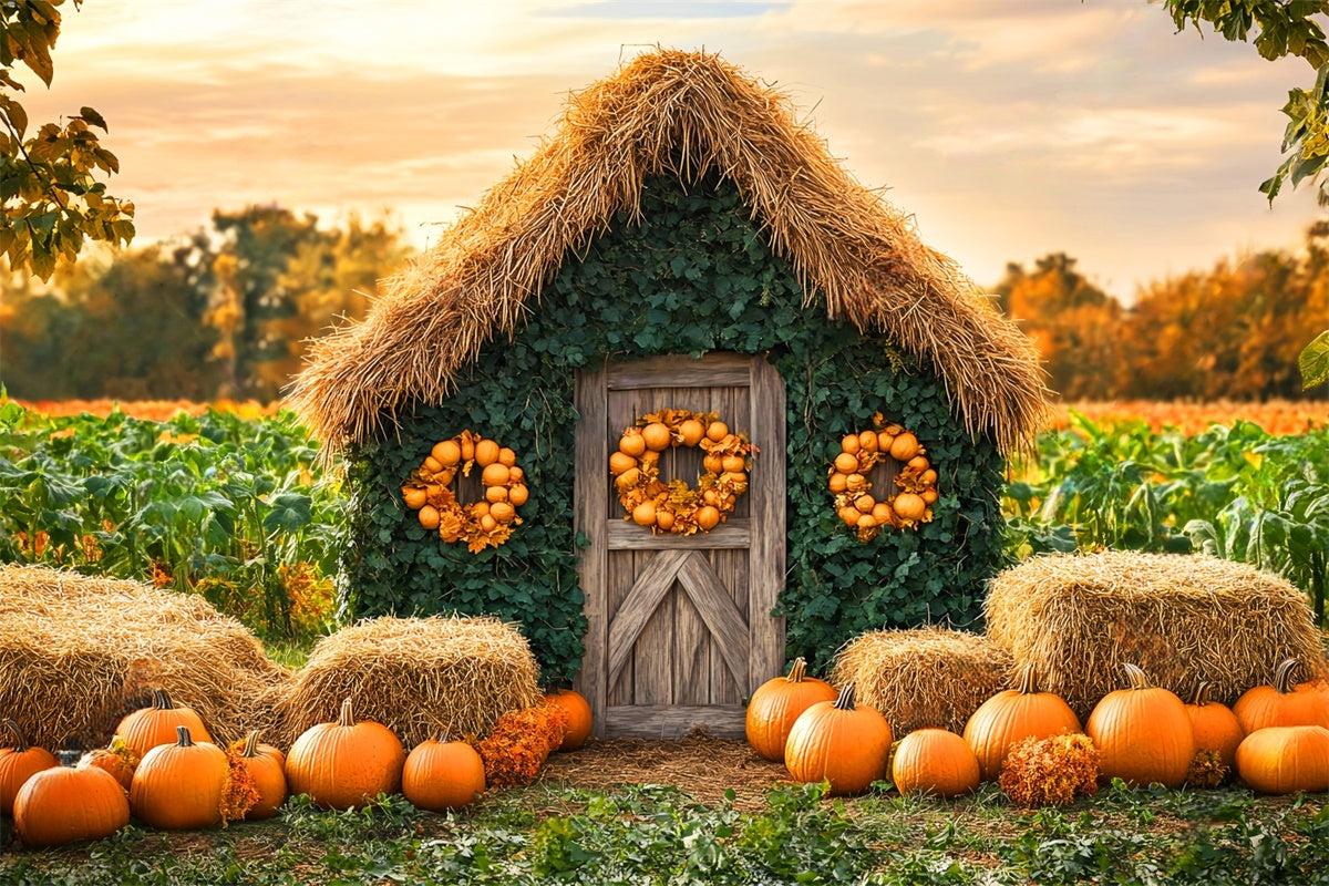 Autumn Photo Backdrop Pumpkin Patch Cottage Backdrop UK LXX57-154