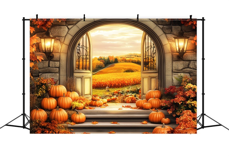Fall Photo Backdrop Golden Fields Stone Arch Backdrop UK LXX57-158