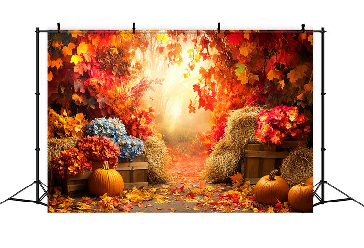 Fall Leaves Backdrop Dreamy Foliage Pumpkin Backdrop UK LXX57-159