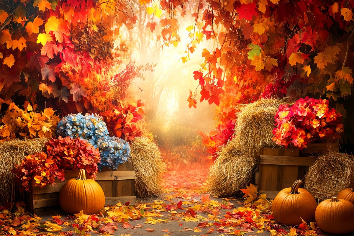 Fall Leaves Backdrop Dreamy Foliage Pumpkin Backdrop UK LXX57-159